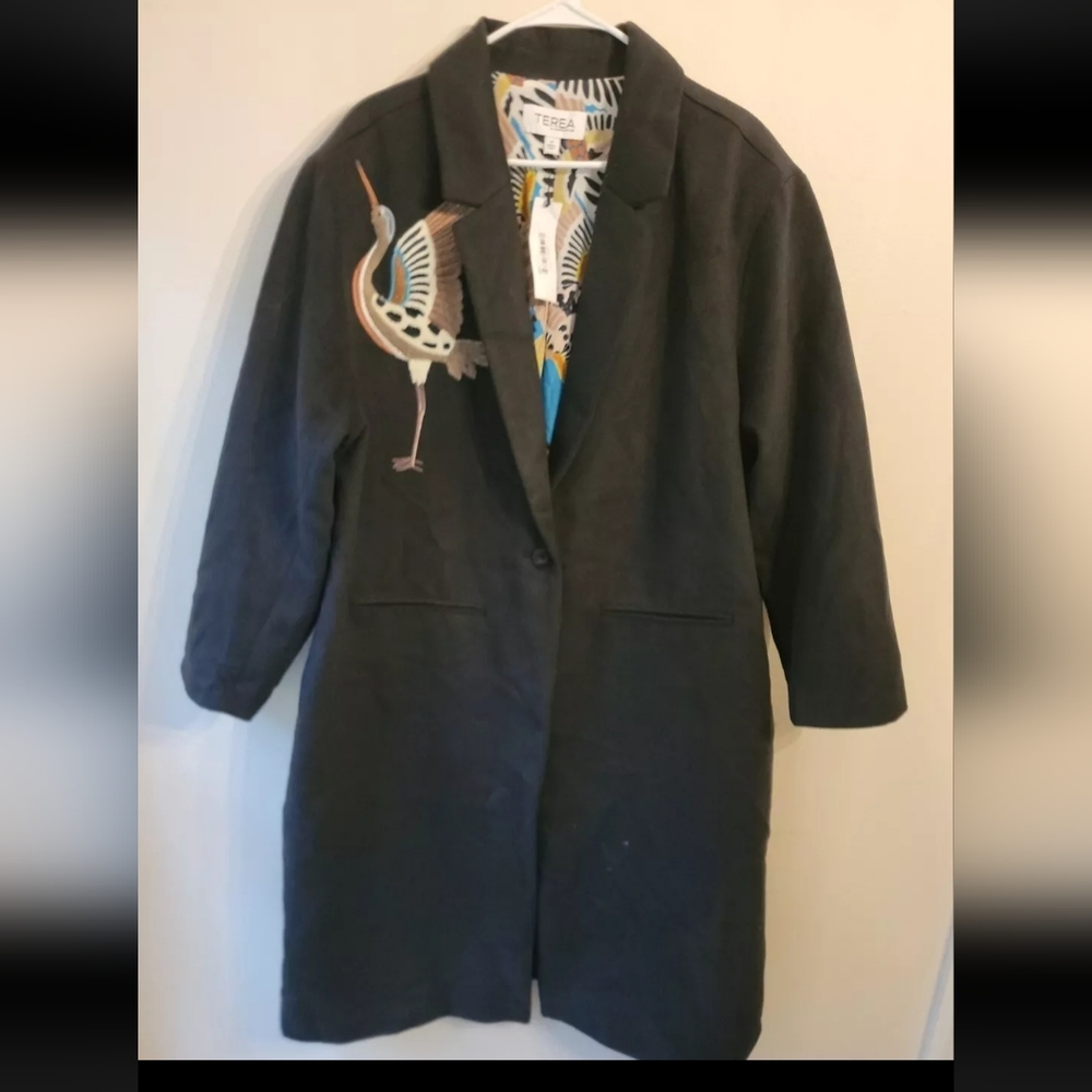 Terea By Andrea Potter Black/Enamel Blue Crane Print Size 2 XL New With Tags